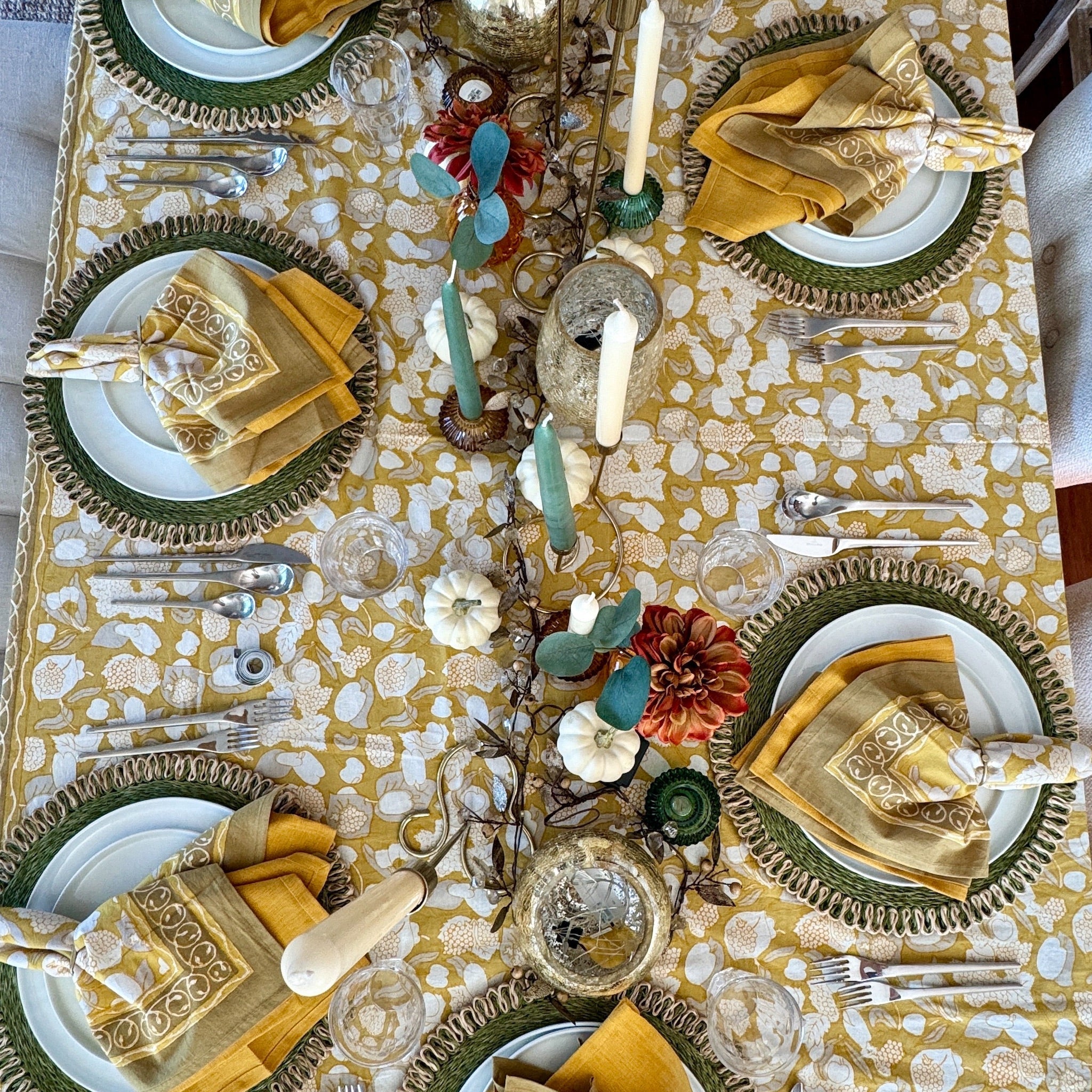 Loopy Abaca Olive Green & Natural 15" Round Placemats - Set of 4