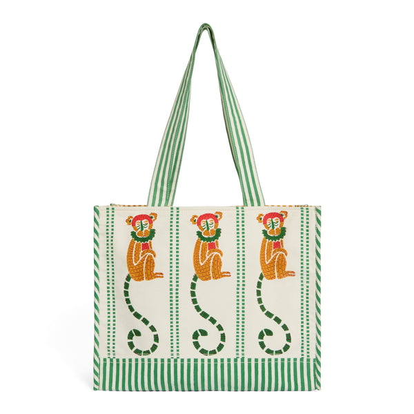 Jeu de Singes Green & Red Tote Bag