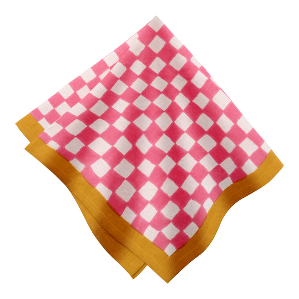 Gingham Check Pink/Mustard Napkins, Set of 4