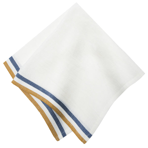 Normandy White Napkins - Mustard/White/Blue Stripes, Set of 4