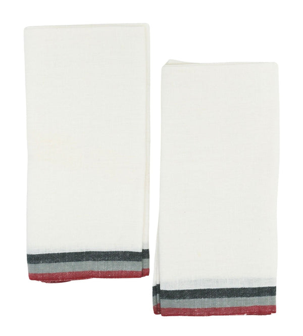 Normandy White Tea towels- Red/Grey/Black Stripes, Set of 2