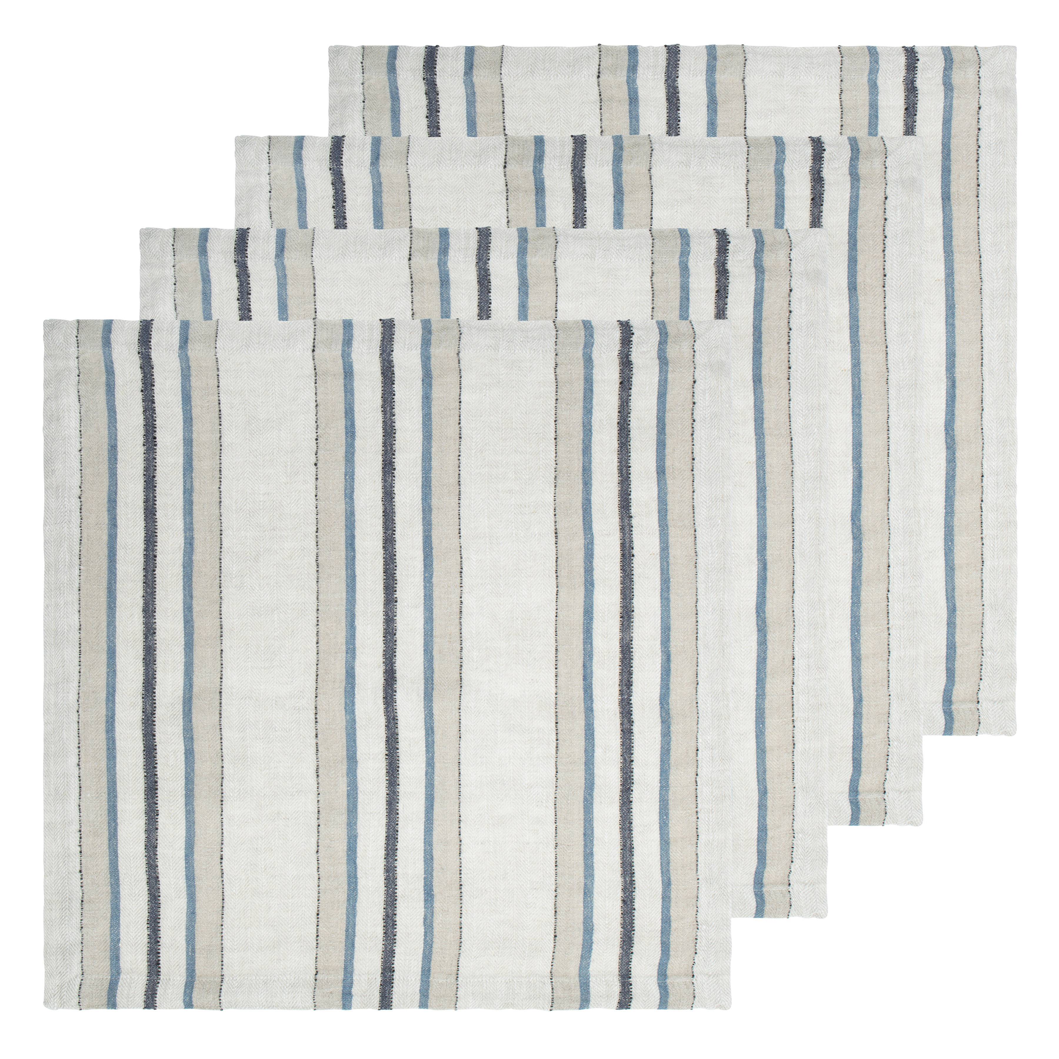 Antwerp Trio Stripe Napkins - Natural Blue - Set of 4