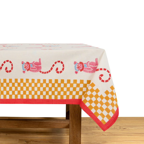 Jeu de Singes Mustard & Pink Tablecloth