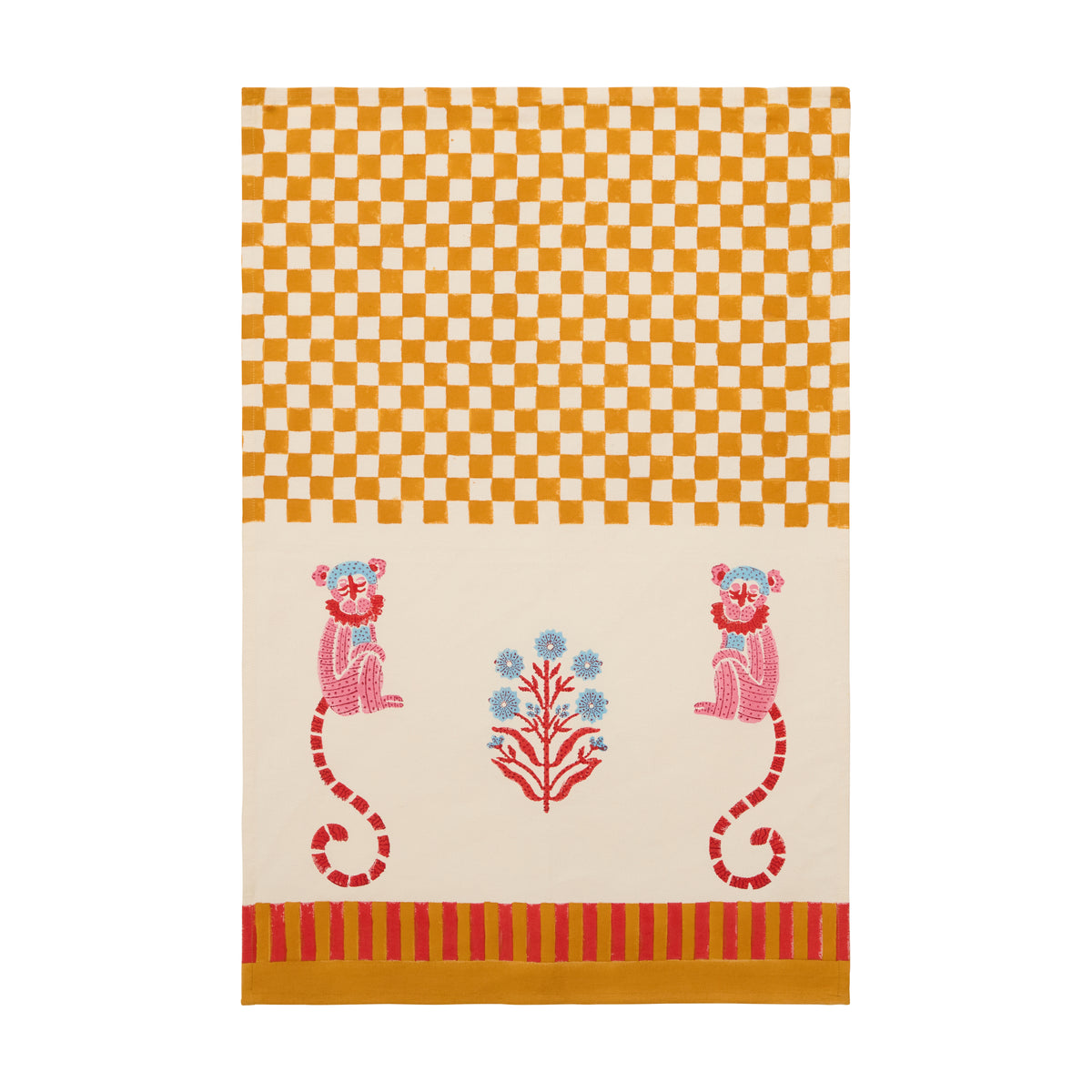 Jeu de Singes Mustard & Pink Tea Towels, Set of 2