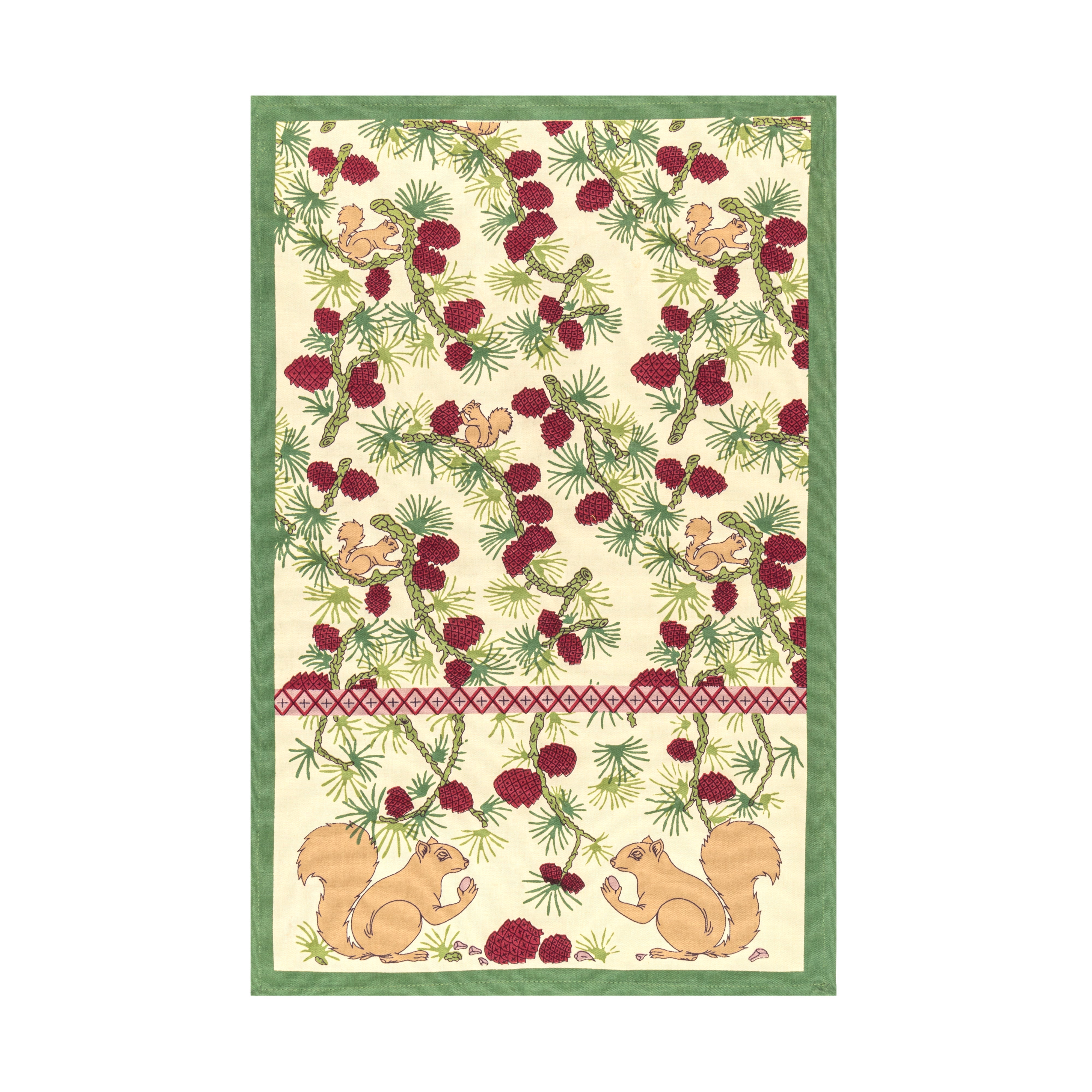 Squirrel & Pinecone Red & Brown Tea Towels, Set of 3