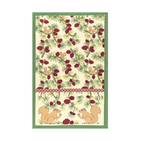 Squirrel & Pinecone Red & Brown Tea Towels, Set of 3