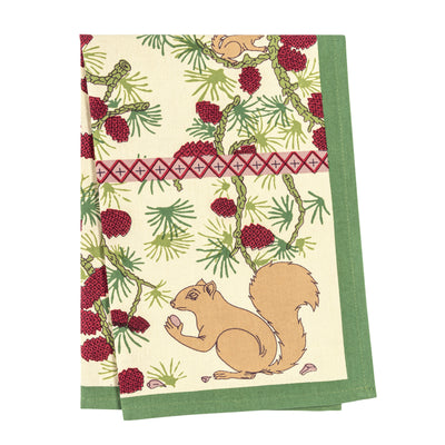 Squirrel & Pinecone Red & Brown Tea Towels, Set of 3