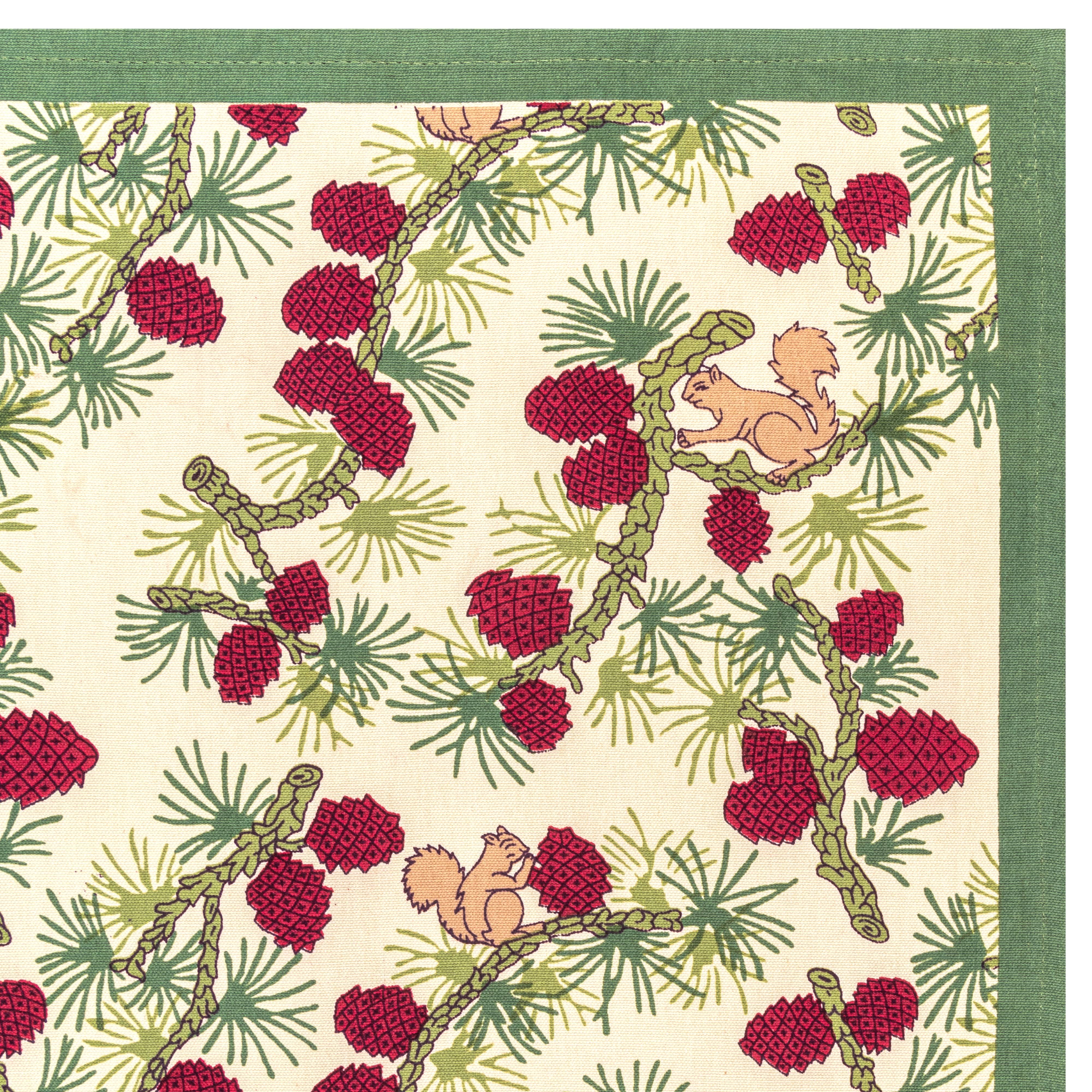 Squirrel & Pinecone Red & Brown Tea Towels, Set of 3