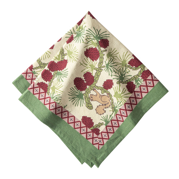 Squirrel & Pinecone Red & Brown Napkins, Set of 6