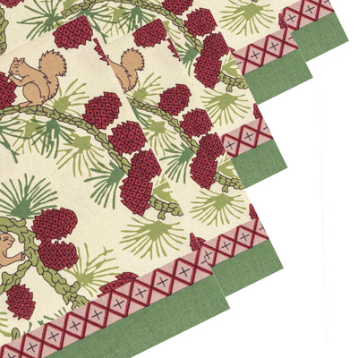 Squirrel & Pinecone Red & Brown Napkins, Set of 6
