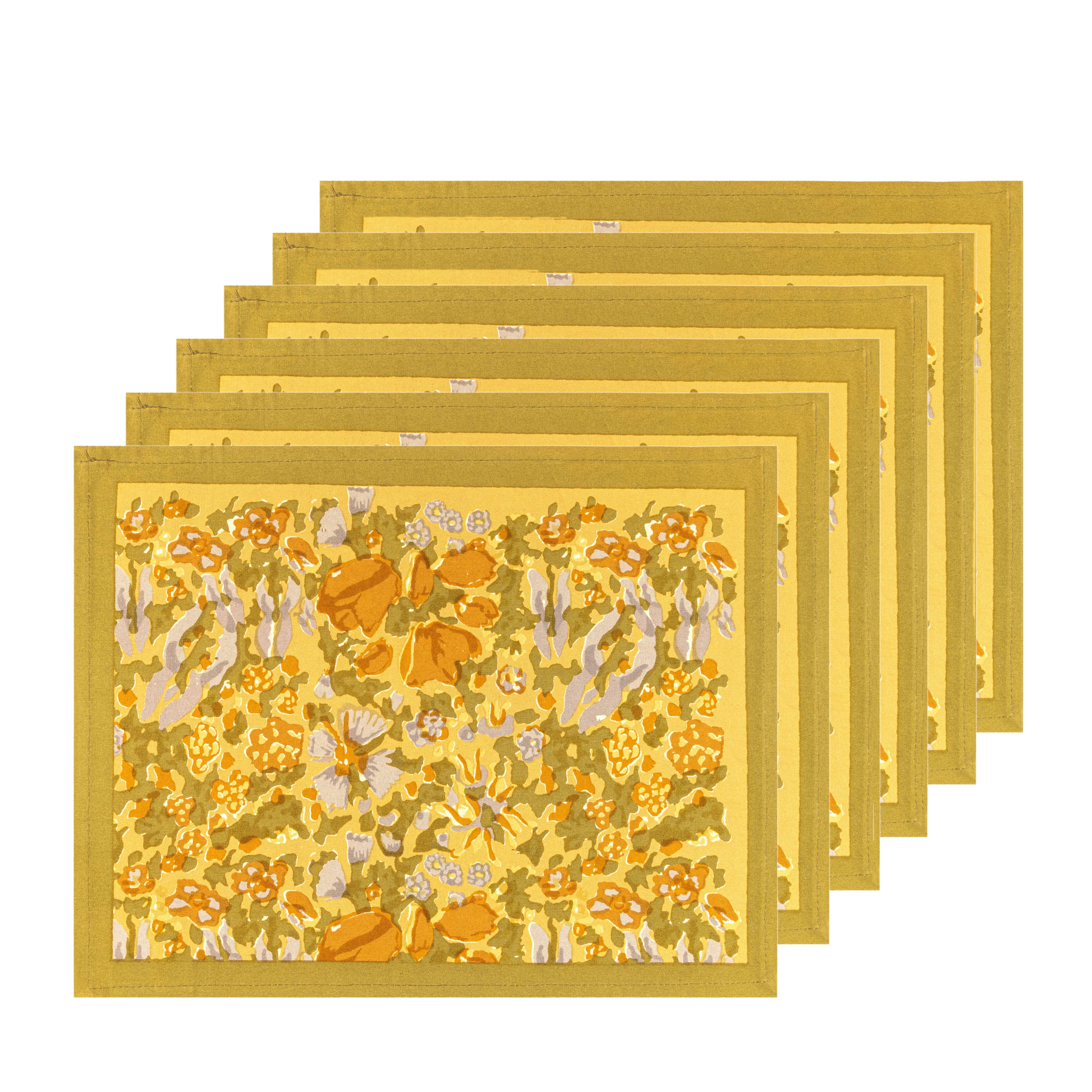 Jardin Placemats Mustard & Grey, Set of 6