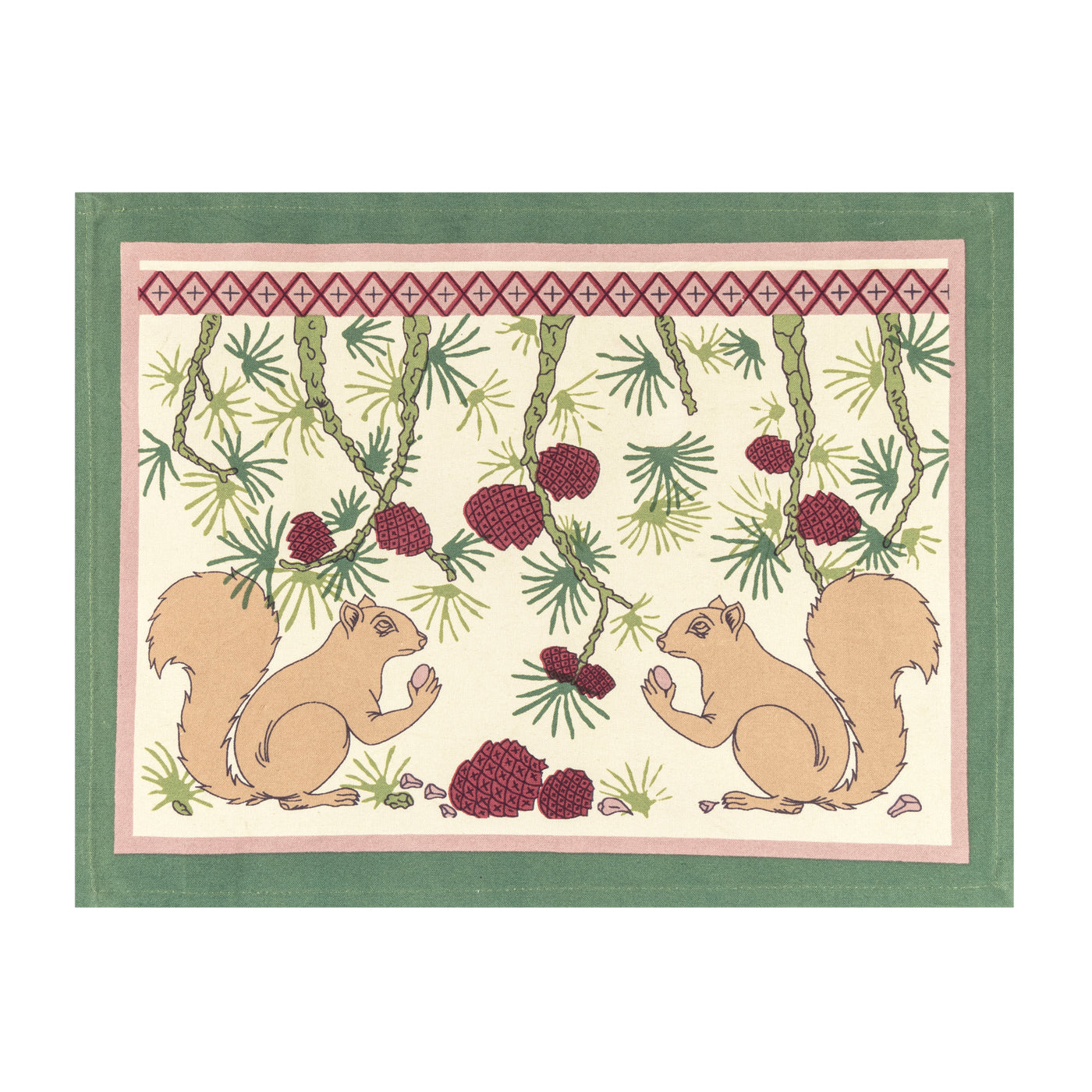 Squirrel & Pinecone Red & Brown Placemats, Set of 6