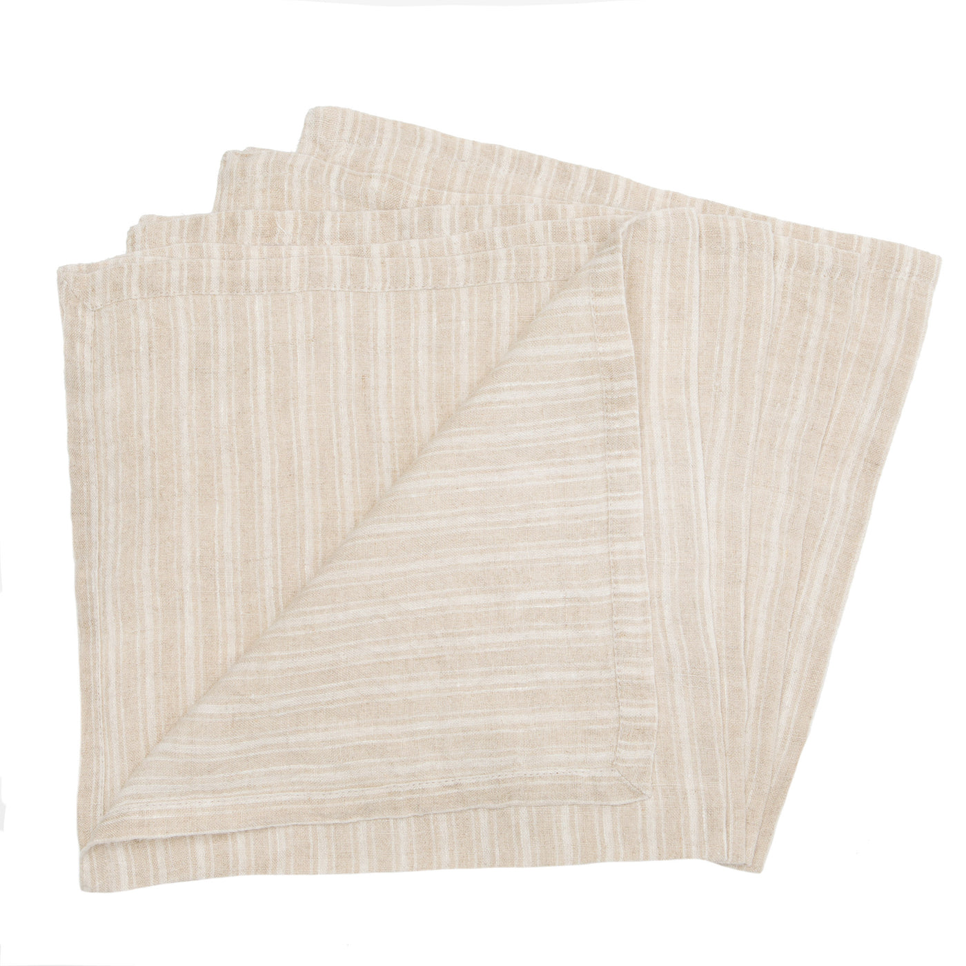 Boat Stripe Linen Napkins Natural & White, Set of 4
