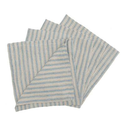 Boat Stripe Linen Napkins Natural & Blue, Set of 4