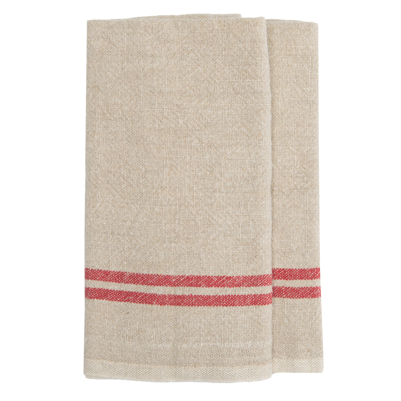 Vintage Linen Kitchen Towels Natural & Red, Set of 2