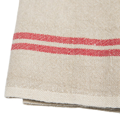 Vintage Linen Kitchen Towels Natural & Red, Set of 2