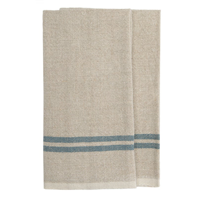Vintage Linen Kitchen Towels Natural & Blue, Set of 2