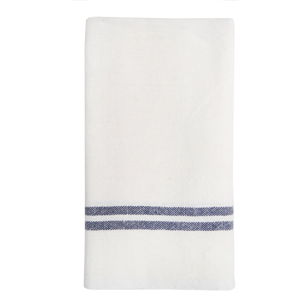 Vintage Linen Kitchen Towels Ivory & Navy, Set of 2