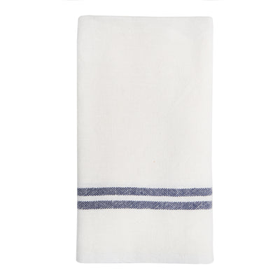 Vintage Linen Kitchen Towels Ivory & Navy, Set of 2
