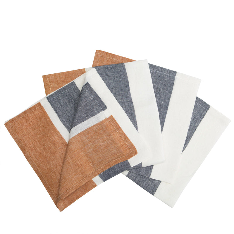 Bold Stripe Linen Rust Napkins - Set of 4
