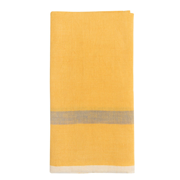 Laundered Linen Kitchen Towels Mustard & Grey, Set of 2