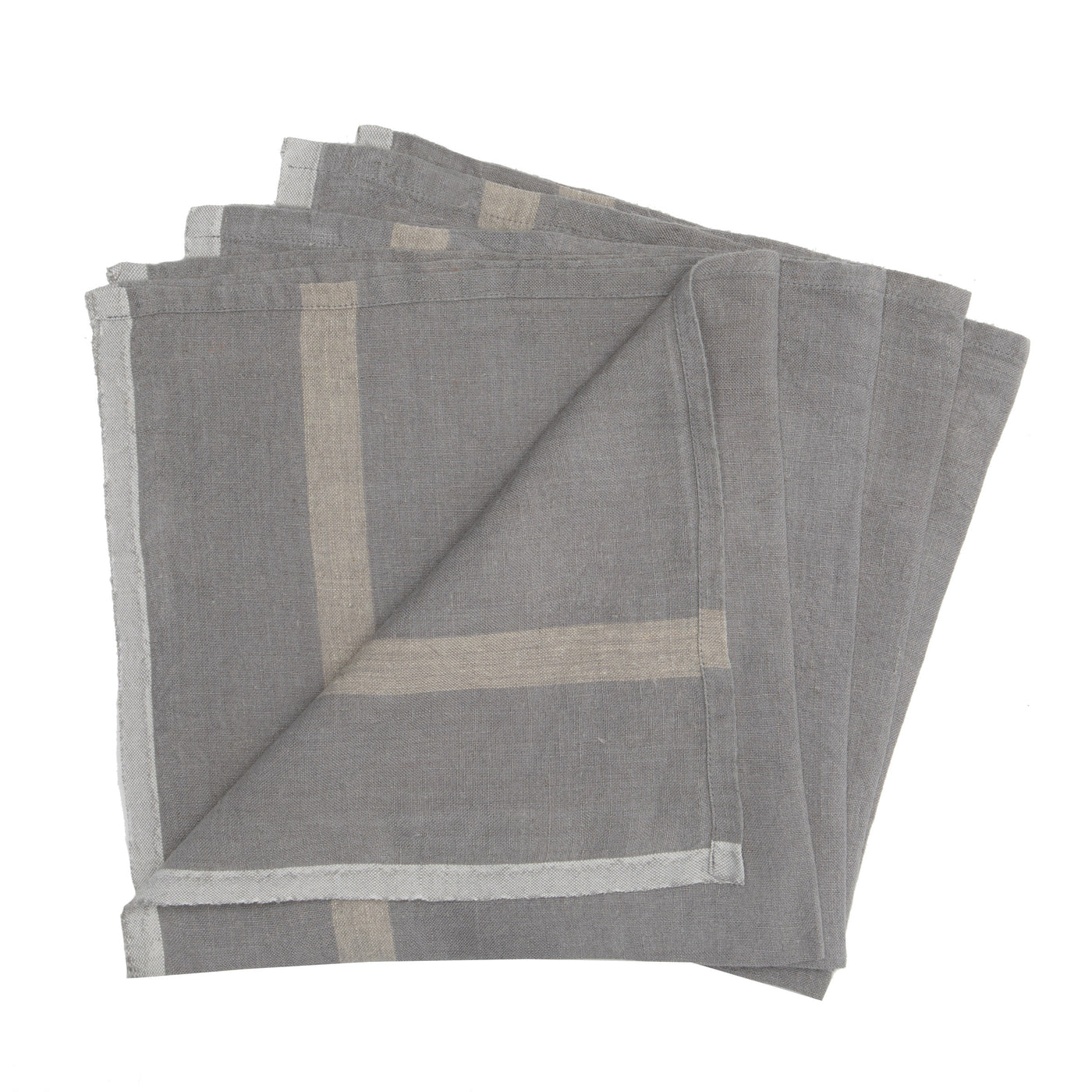 Laundered Linen Napkins Grey & Natural, Set of 4
