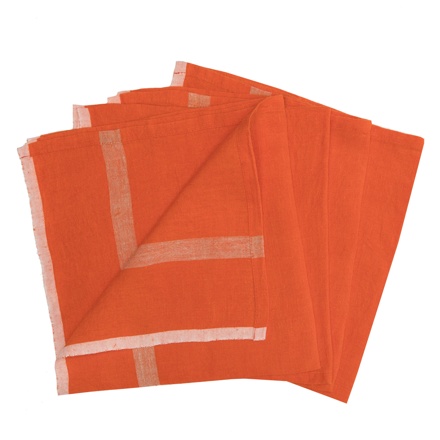 Laundered Linen Napkins Orange & Natural, Set of 4