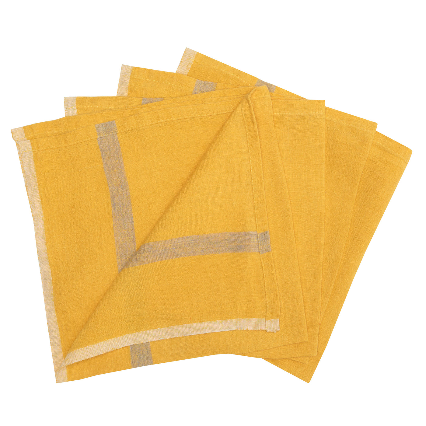 Laundered Linen Napkins Mustard & Grey, Set of 4