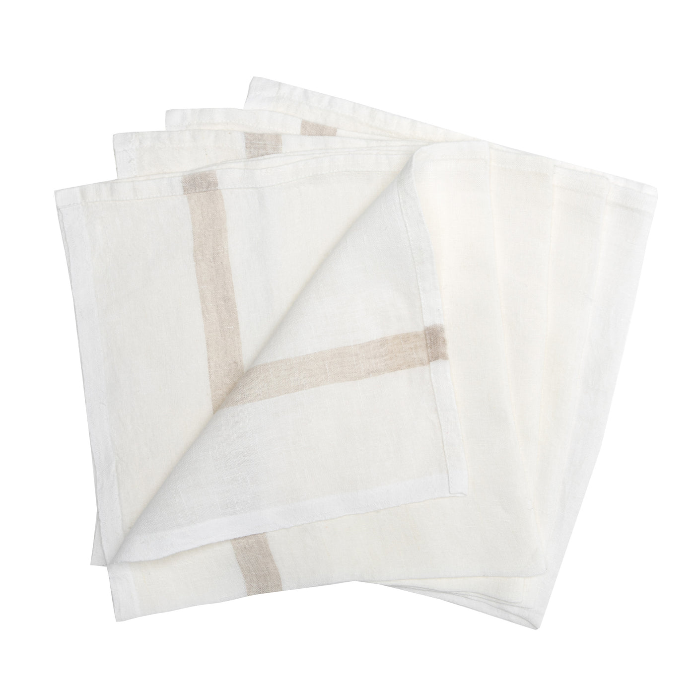 Laundered Linen Napkins White & Natural, Set of 4