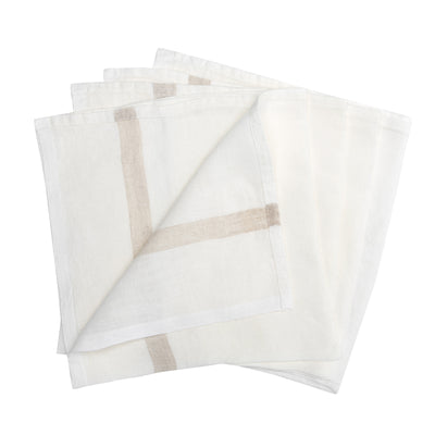 Laundered Linen Napkins White & Natural, Set of 4