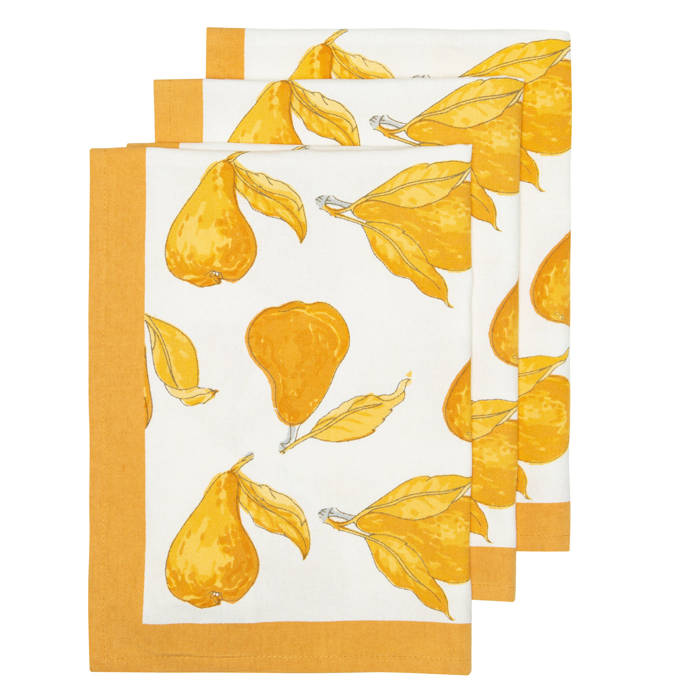 Orchard Pear Tea Towels Mustard & Grey, Set of 3