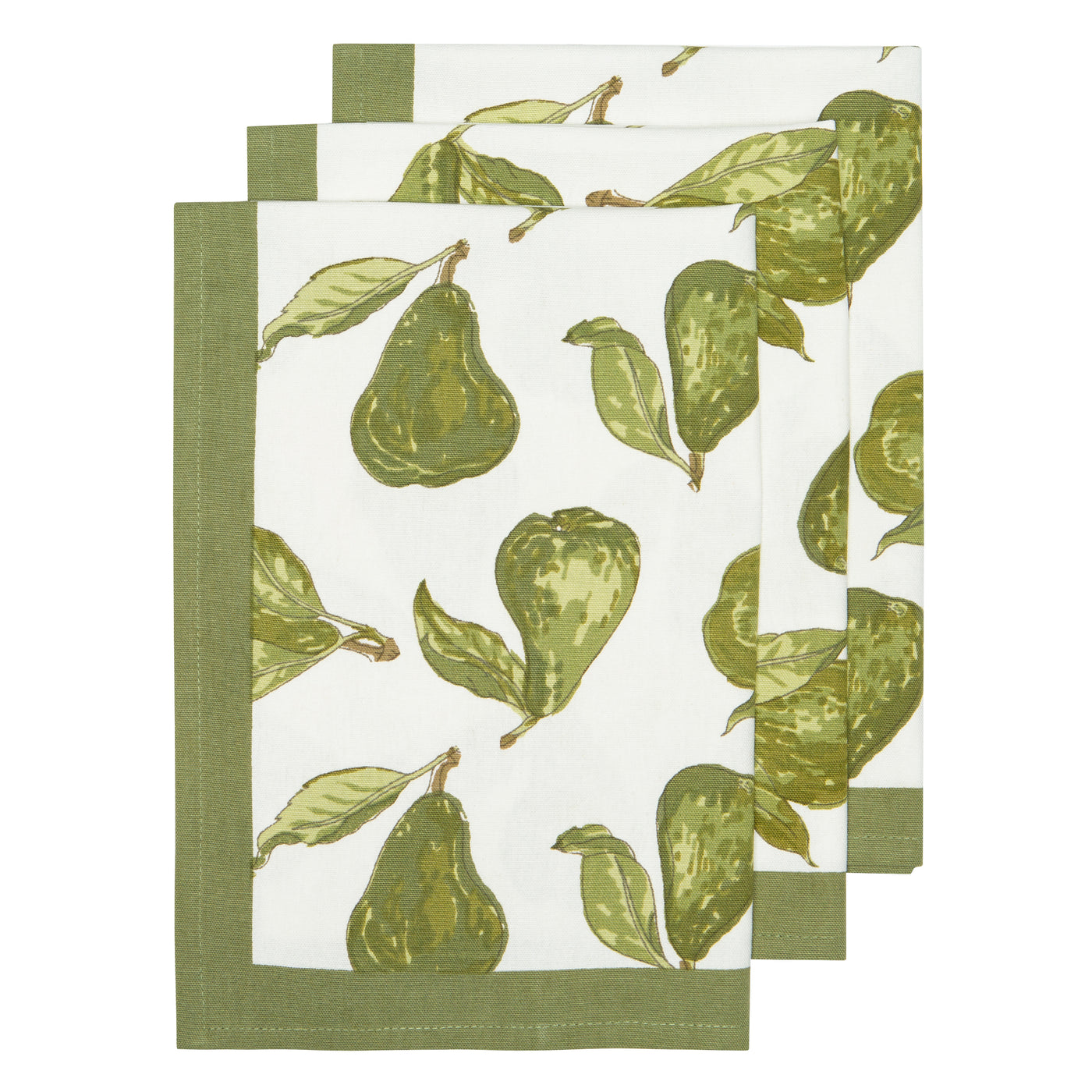 Orchard Pear Tea Towels Green, Set of 3