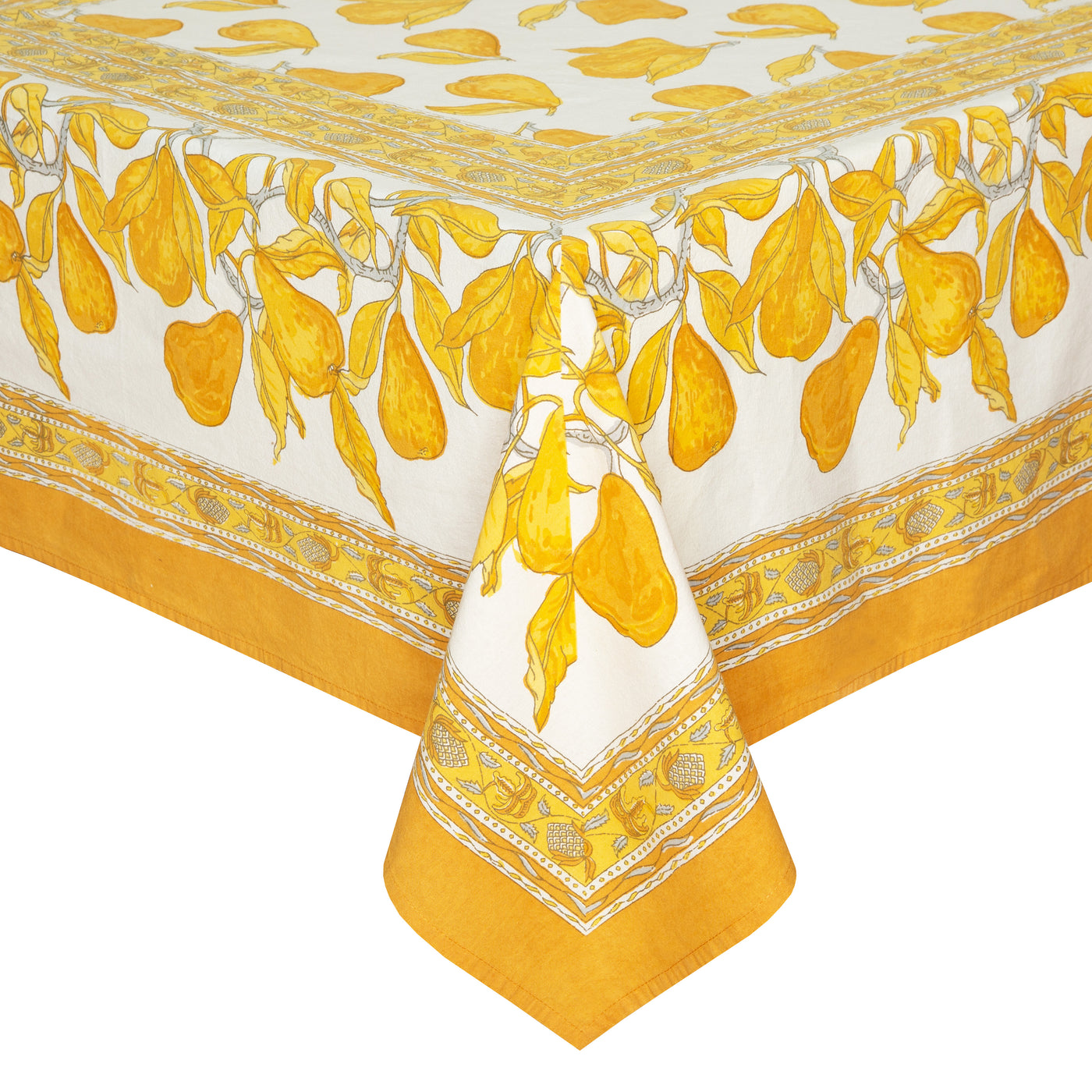 French Tablecloth Orchard Pear Mustard & Grey