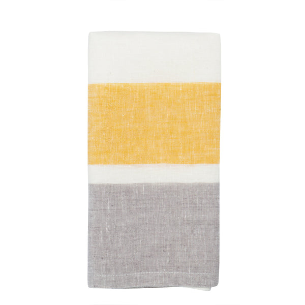 Napa Bold Stripe Linen Grey & Dijon Kitchen Towels, Set of 2