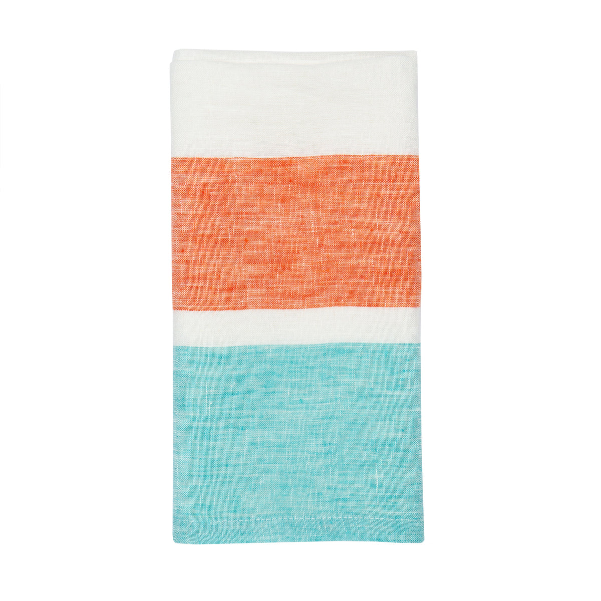 St. Barts Bold Stripe Linen Turquoise & Orange Kitchen Towels, Set of 2
