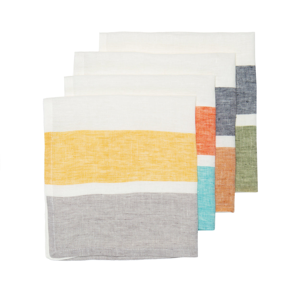 St. Barts Bold Stripe Linen Turquoise & Orange Napkins, Set of 4