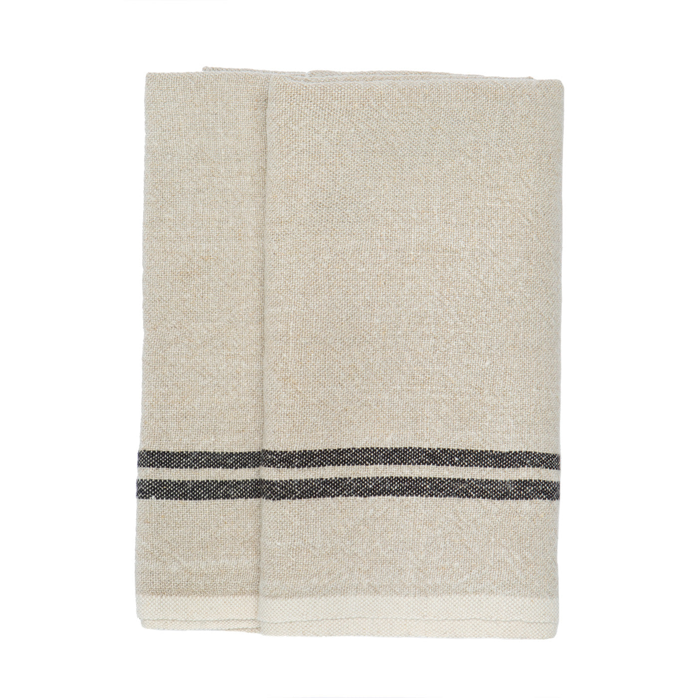 Vintage Linen Kitchen Towels Natural & Black, Set of 2