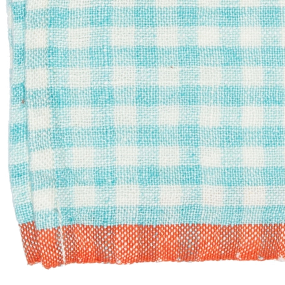 Two-Tone Gingham Kitchen Towels Aqua & Orange, Set of 2
