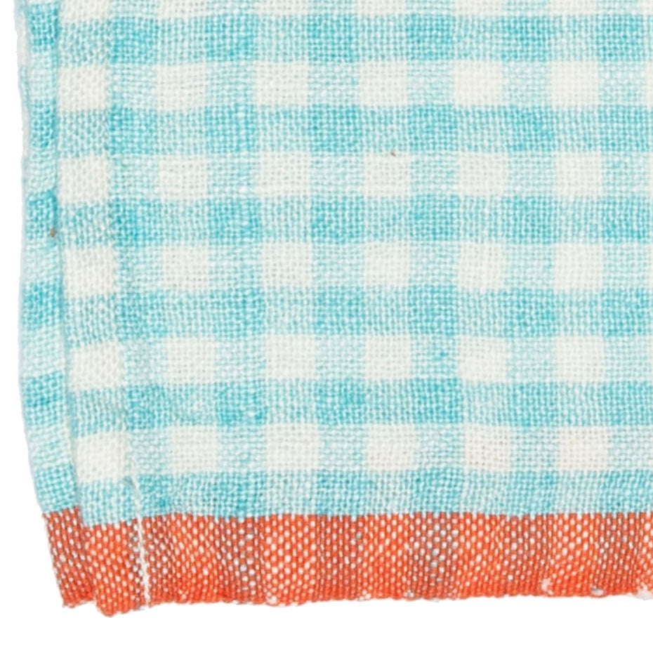 Two-Tone Gingham Napkins Aqua & Orange, Set of 4