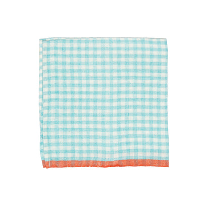 Two-Tone Gingham Napkins Aqua & Orange, Set of 4