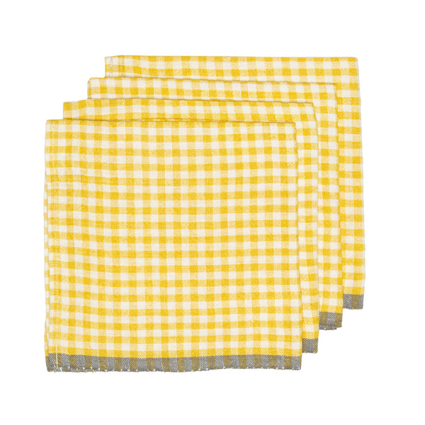 Two-Tone Gingham Napkins Dijon & Grey, Set of 4