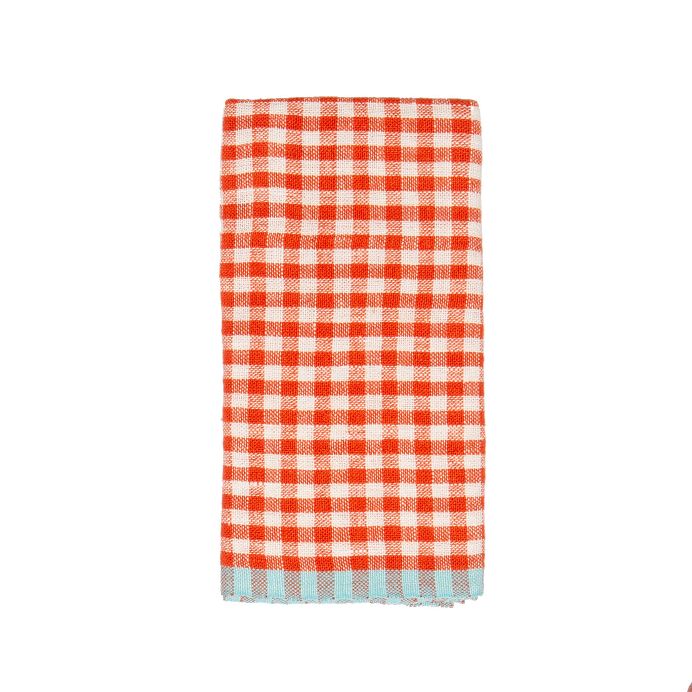 Two-Tone Gingham Kitchen Towels Orange & Aqua, Set of 2