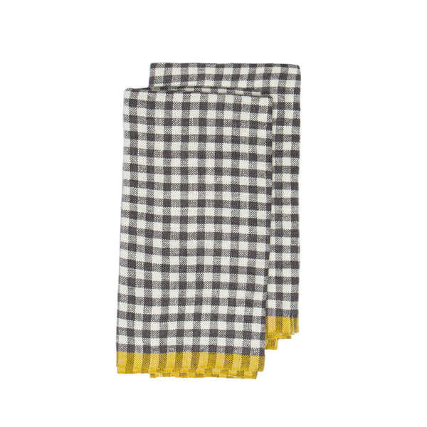 Two-Tone Gingham Kitchen Towels Grey & Dijon, Set of 2