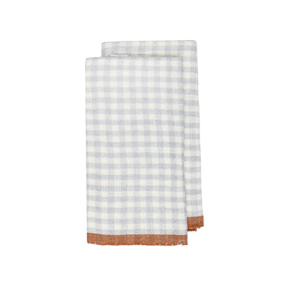 Two-Tone Gingham Kitchen Towels Blue & Cognac, Set of 2