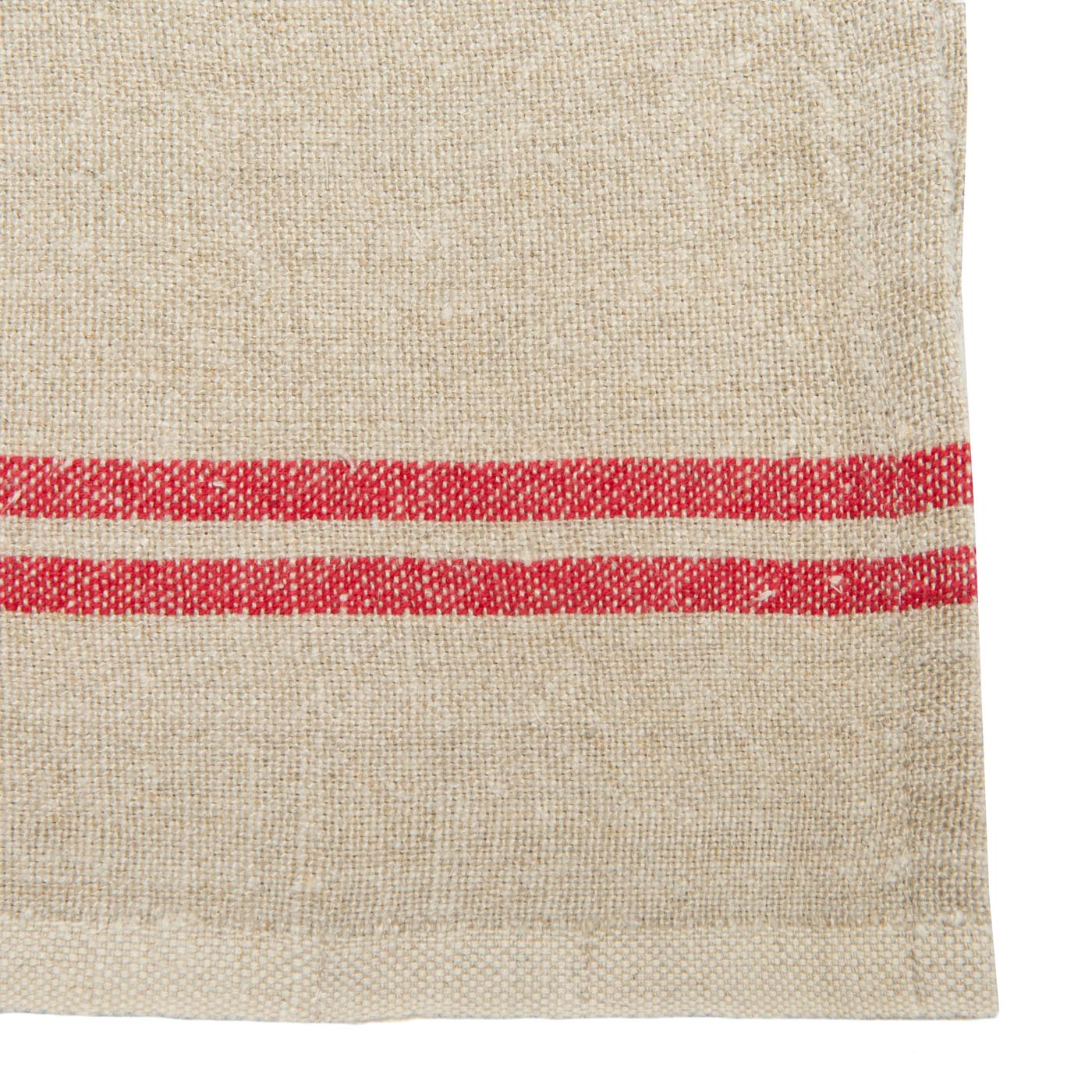 Vintage Linen Napkins Natural & Red, Set of 4