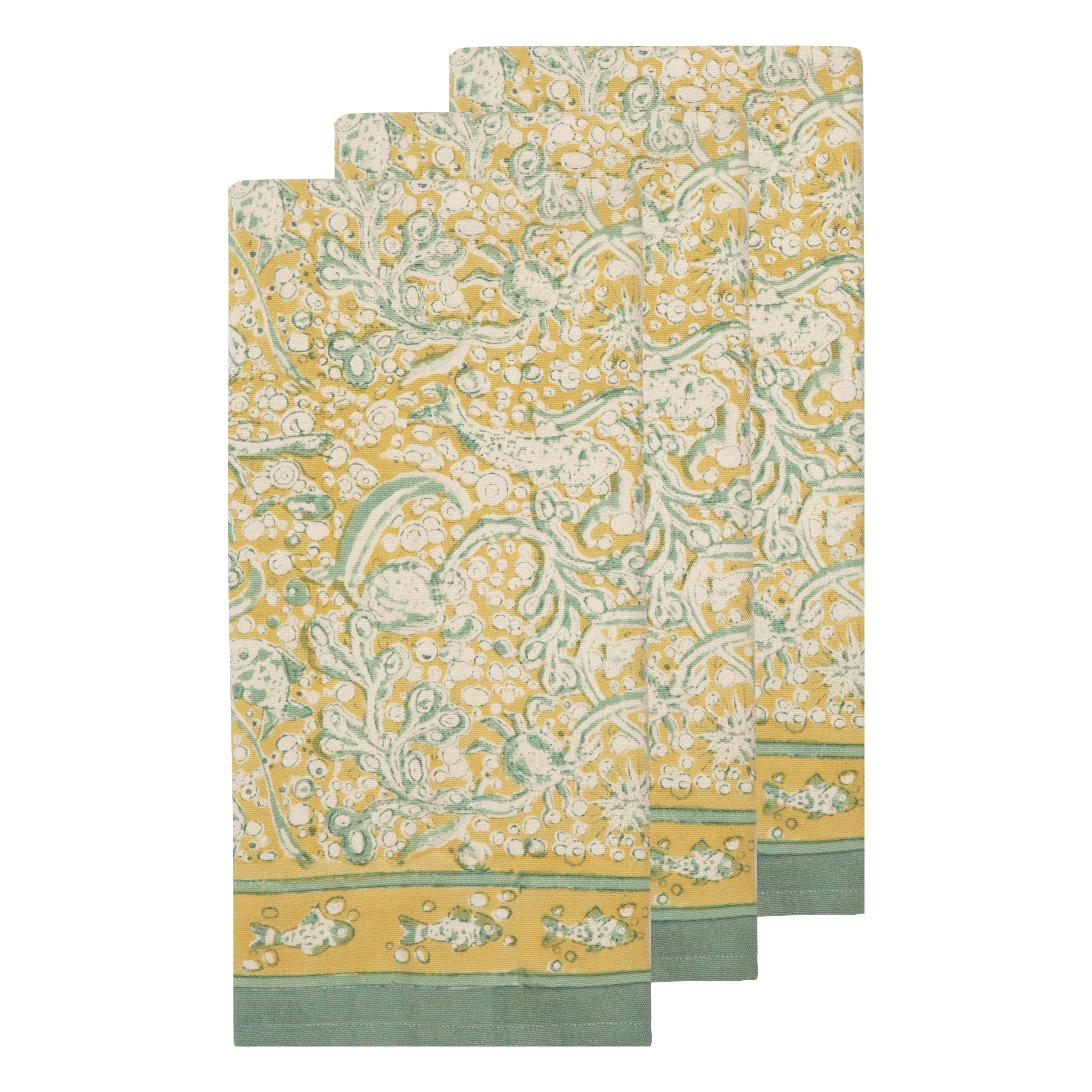 La Mer Tea Towels Aqua & Citrine, Set of 3