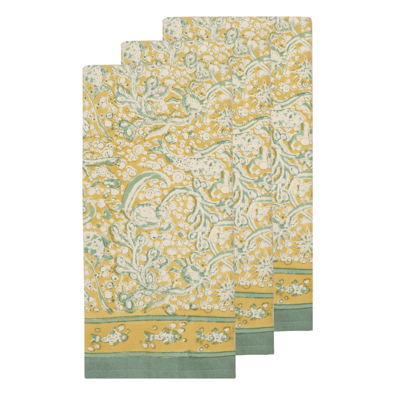 La Mer Tea Towels Aqua & Citrine, Set of 3