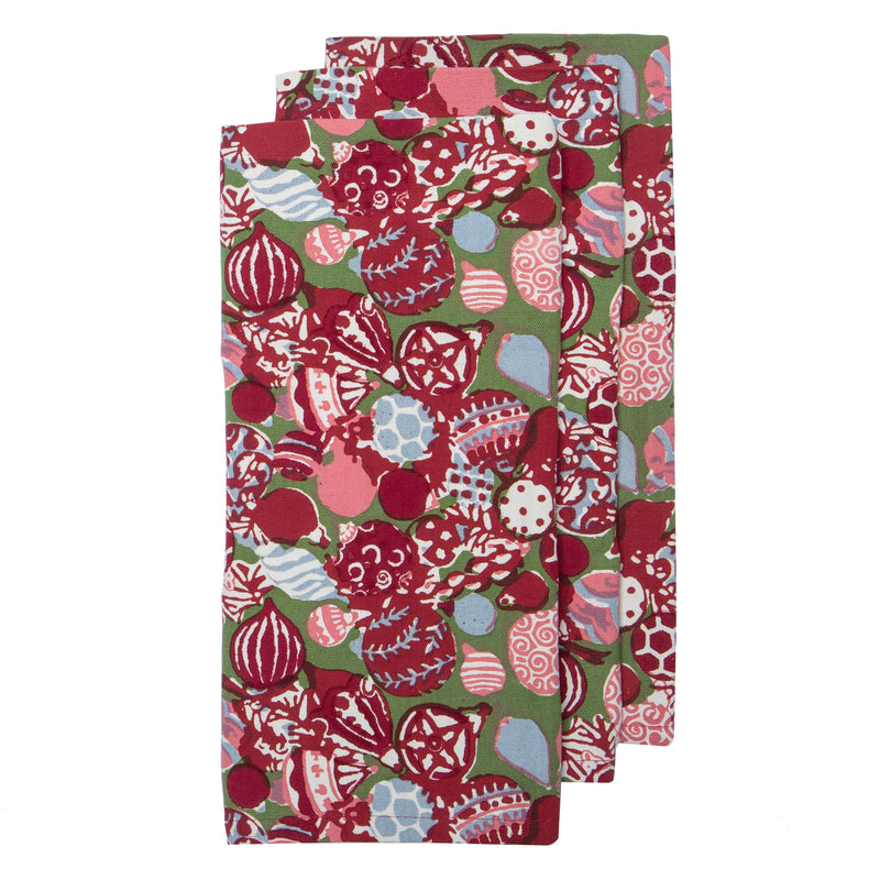 Ornaments Tea Towels Red & Green, Set of 3