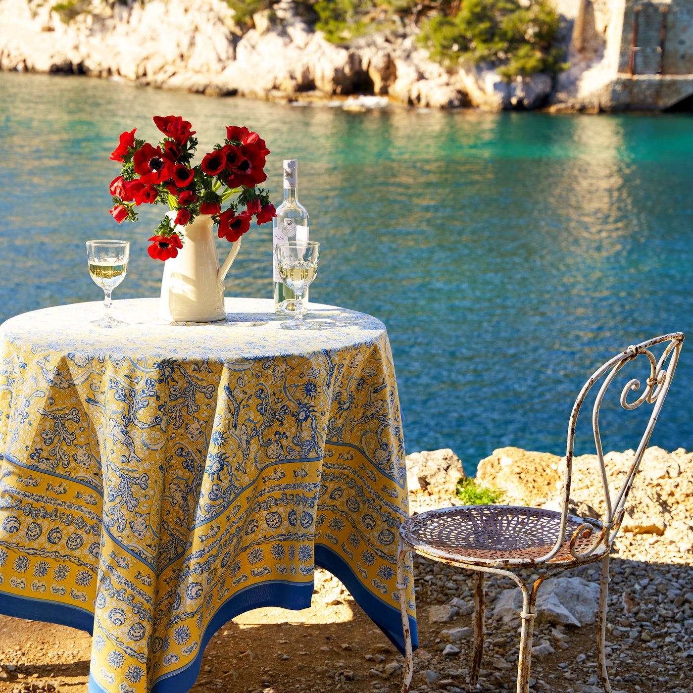 French Tablecloth La Mer Blue & Yellow