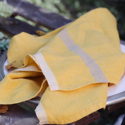 Laundered Linen Napkins Mustard & Grey, Set of 4